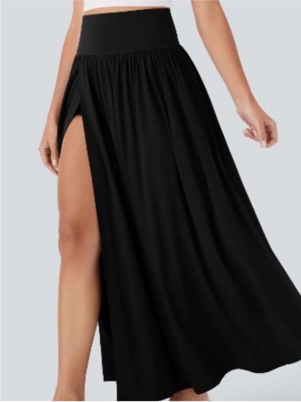 HALARA Black Maxi Skirt with High Side Slit and Wide Waistband